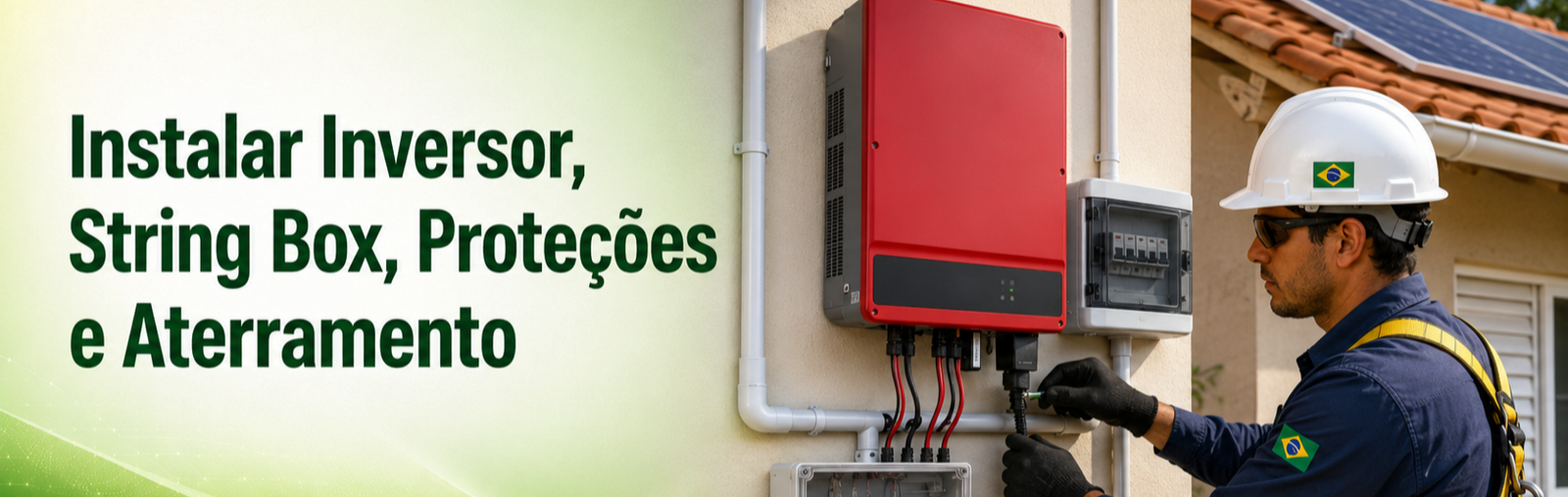Instalar inversor, string box, proteções e aterramento